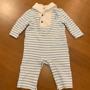 Janie and Jack light blue striped, shawl collar one piece